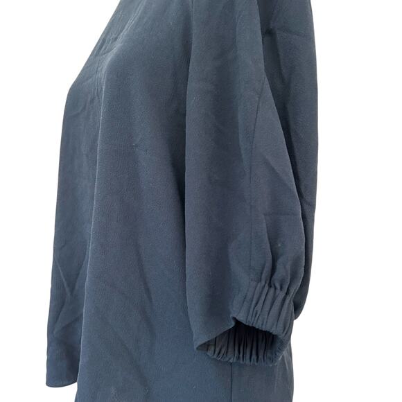 Tibi Blouse Size Small‎ 3/4 Sleeve Crewneck Gathered Sleeve Dark Gray Teal Crepe - Picture 5 of 10